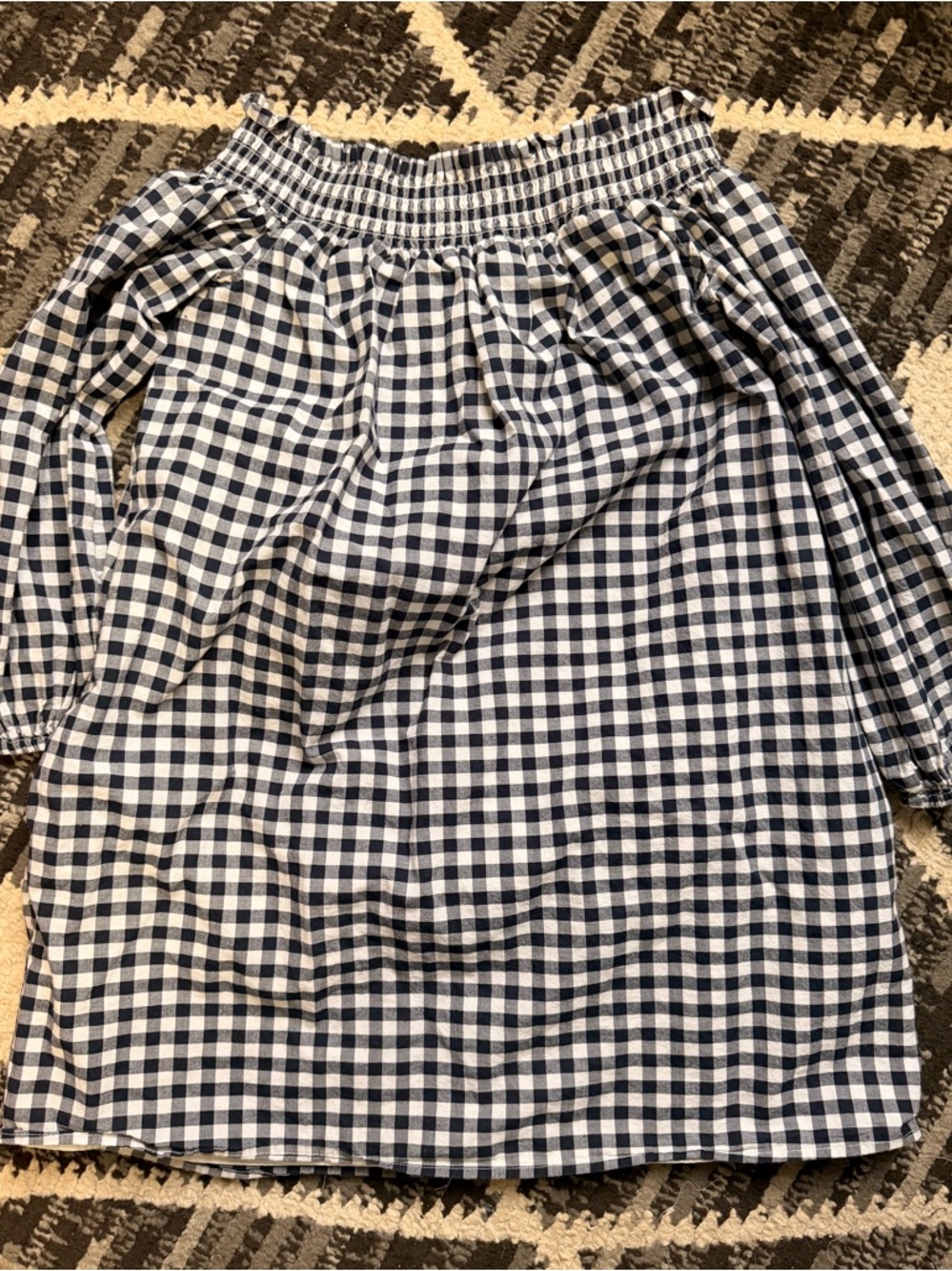 Abercrombie & Fitch Navy and White Gingham Off-Shoulder Dress